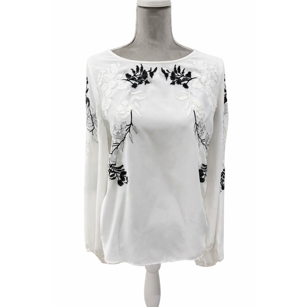 Kobi Halperin White Embroidered Blouse Size Small | Sheer Floral Long Sleeve Top